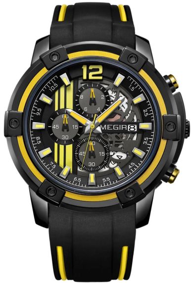 Megir Bike Mens Black Yellow Chronograph 2097