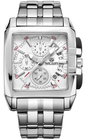 Megir Bold Steel White Chronograph 2018