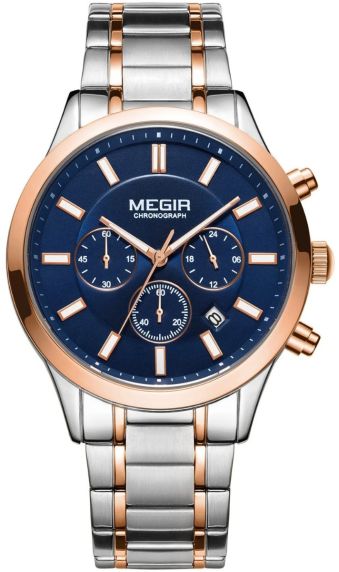 Megir Classic Mens Chronograph Two-Tone Steel Blue 2150